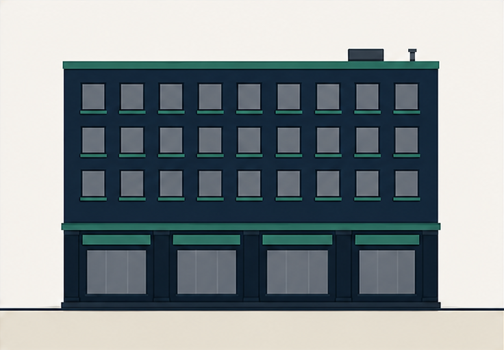 Mixed-use residential building with ground floor retail